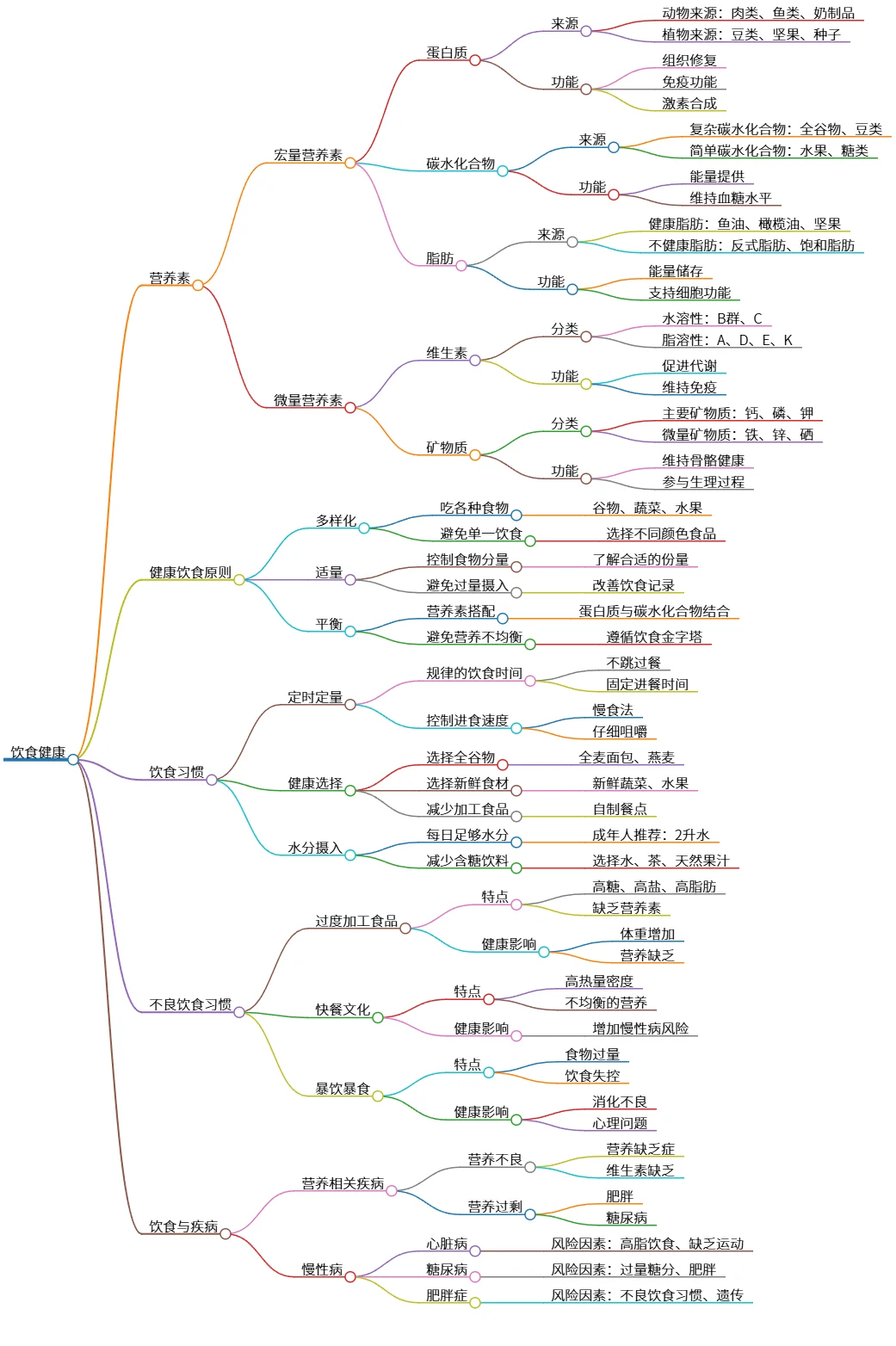 饮食健康：营养素、原则、习惯与疾病关系探讨